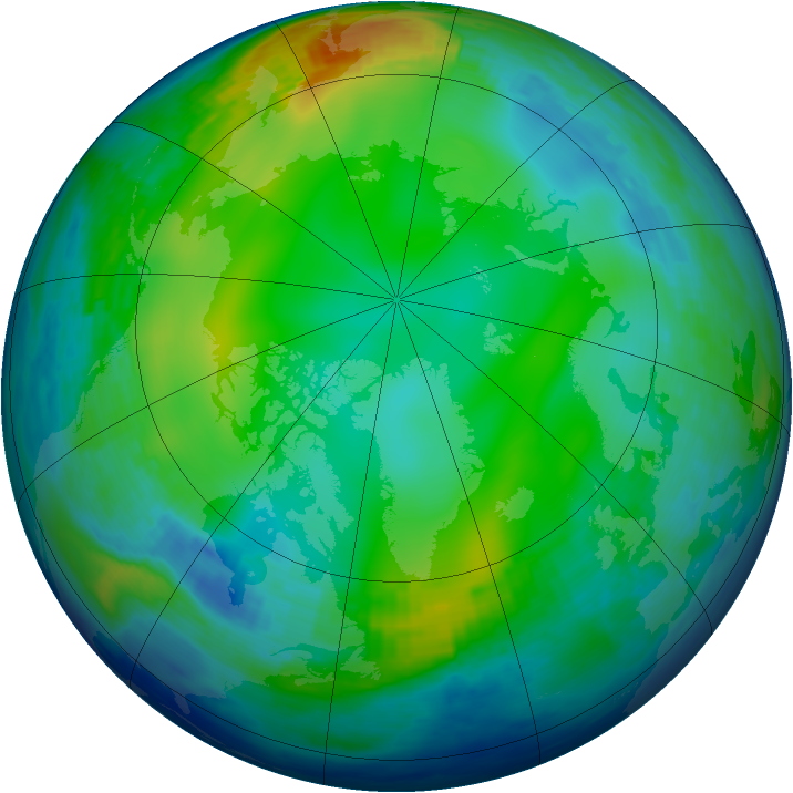 Arctic ozone map for 15 December 1992